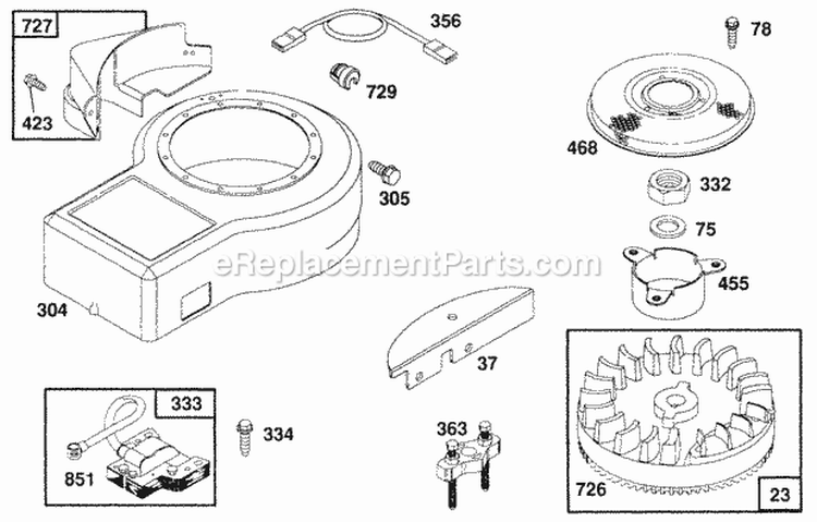 Blower Hsg Elect Flywheel Diagram and Parts List for 257707-0127-01  Briggs and Stratton Engine